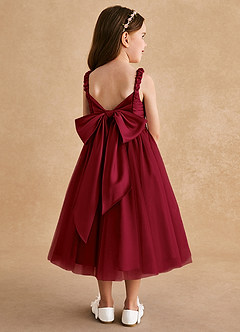 Azazie Gabbie Flower Girl Dresses Burgundy A-Line Pleated Matte Satin Dress image2
