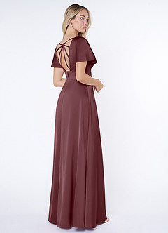 Azazie Lani Bridesmaid Dresses Sangria A-Line Flounce Sleeve Stretch Satin Dress image5