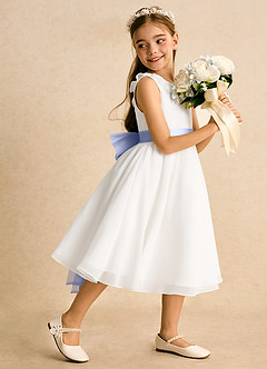 Azazie Dani Abiti da Ragazza di Fiori Abito A-Line in Chiffon Fiocco Avorio Ghiaccio image3