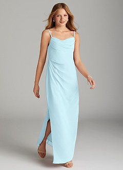 Azazie Mai Junior Cloud Blue Sheath Pleated Chiffon Dress image4