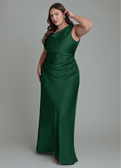 Azazie Kieryn Robes de demoiselle d'honneur Robe Sirène en Satin extensible Plissé Vert Foncé image9