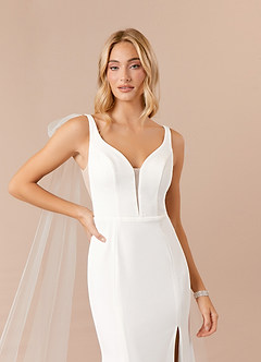 Azazie Sharen Robes de mariée Robe Sirène en Crêpe Élastique Blanc De Diamant image5