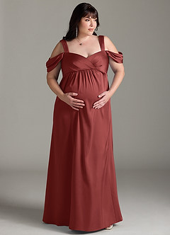 Azazie Rhea vestidos de dama de honor de maternidad Vestido Corte en A Off The Shoulder Plisado Hasta el suelo Satén Elástico image8