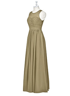 Azazie Nina Abiti da Damigella Abito A-Line in Chiffon Plissettato Verde Muschio image8