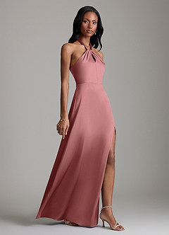 Azazie Tracie Bridesmaid Dresses Amethyst A-Line Side Slit Stretch Satin Dress image3