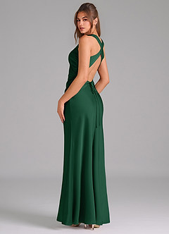 Azazie Evadne Bridesmaid Dresses Dark Green A-Line Pleated Stretch Satin Dress image5