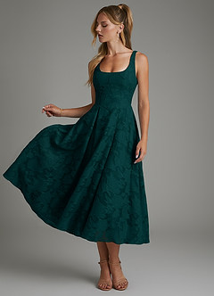 Azazie Isabella Bridesmaid Dresses Pine A-Line Corset Floral Burnout Dress image3