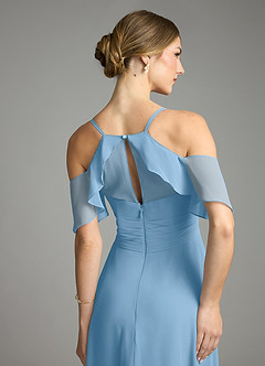 Azazie Dakota Bridesmaid Dresses Steel Blue A-Line V-Neck Pleated Chiffon Dress image6
