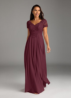 Azazie Dunja Mother of the Bride Dresses Cabernet A-Line V-Neck Lace Chiffon Dress image5