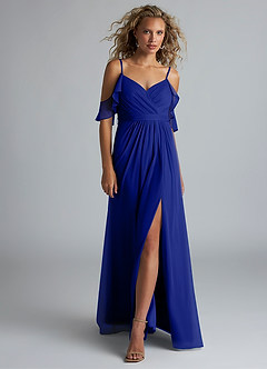 Azazie Fiena Final Sale Desert Rose A-Line V-neck Ruched Mesh Dress image4