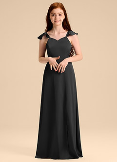 Azazie Everett Junior A-Linie Schleifen Stretch-Satin Kleid Schwarz image4