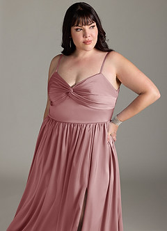 Azazie Zeya Bridesmaid Dresses Dusty Rose A-Line Pleated Stretch Satin Dress image14