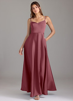 Azazie Marley Brautjungfernkleider Wandelbar A-Linie Schulterfrei Stretch-Satin Kleid Wüstenrose image1