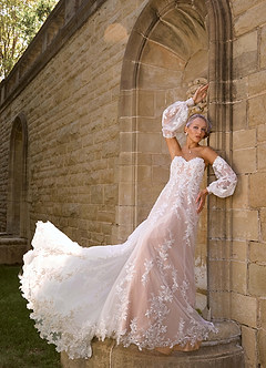Azazie Madeleine Probar vestidos en casa Vestido de Blanco Diamante Champán de Encaje de Corte Princesa con Sin tirantes image3