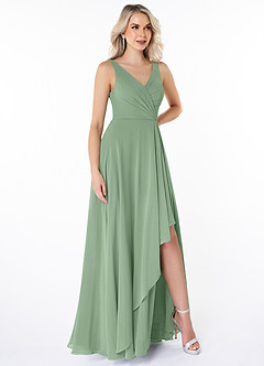 Azazie Calvi Robes de demoiselle d'honneur Robe Trapèze en Mousseline de soie Rayé Matcha image3