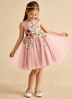 Azazie Prima vestidos de niña de las flores Vestido de Rosetón de Tul de Corte En A con Lazo image3
