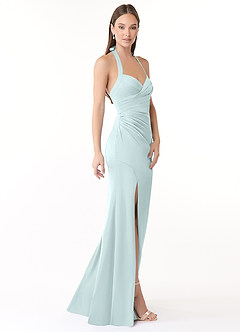 Azazie Emeria Brautjungfernkleider Meerjungfrau-Linie Plissee Stretch-Satin Kleid Seegrün image6