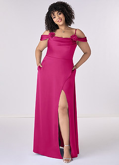 Barbie ♥ Azazie At-home Try On Dresses Rosette Cowl Stretch Satin A-Line Dress image6