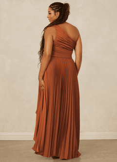 Christian Siriano Bridal for Azazie 1008 Bridesmaid Dresses Cinnamon A-Line One Shoulder Stretch Satin Dress image10