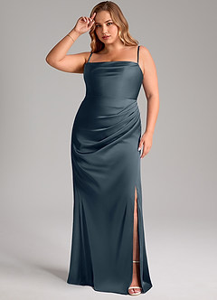 Azazie Leonis Robes de demoiselle d'honneur Robe Sirène Convertible en Satin extensible Plissée Violet Crépusculaire image12