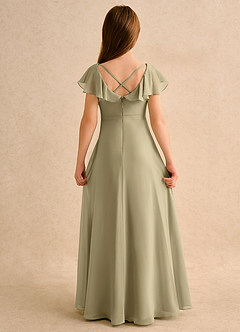 Azazie Nari Girls Formal Flower Girl Dresses Moss Green A-Line with Sleeves Chiffon Dress image7