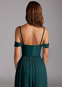Azazie Calianna Bridesmaid Dresses Pine A-Line Off the Shoulder Stretch Satin Convertible Dress image5
