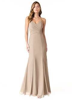 Azazie Carolina Final Sale Taupe Mermaid Ruched Chiffon Dress image1