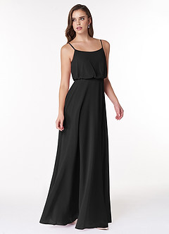 Azazie Lupe Final Sale Black A-Line Scoop Blouson Chiffon Dress image4