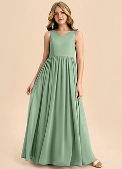 Azazie Hathaway Junior Vestido de Matcha de Gasa de Corte en A con Lazo image3