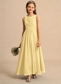 Azazie Ducky Girls Formal Blumenmädchenkleider A-Linie Plissee Chiffon Kleid Butter image4