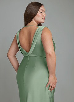 Azazie Kieryn Vestidos de damas de honor Vestido Matcha de Satén Elástico de Corte Sirena con Plisado image11