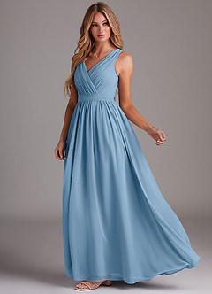 Azazie Kingsley Abiti da Damigella Abito A-Line in Chiffon Pizzo Blu Acciaio image4