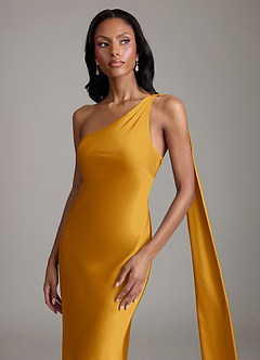 Azazie Galinda Suknie dla druhen Syrena Jedno ramię Satyna elastyczna Do ziemi Sukienka image3