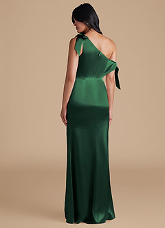 Azazie Xyla Bridesmaid Dresses Dark Green Sheath Off the Shoulder Metallic Satin Convertible Dress image5