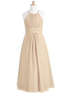 Azazie Bonnie Junior Champagne A-Line Pleated Chiffon Dress image5