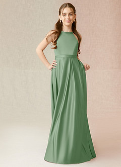 Azazie Arianthe Junior Matcha A-Line with Pockets Matte Satin Dress image4