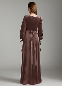 Azazie Leonia Bridesmaid Dresses Ganache A-Line Long Sleeve Velvet Dress image7
