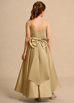 Azazie Sweets Girls Formal Flower Girl Dresses Gold A-Line Pleated Matte Satin Dress image2