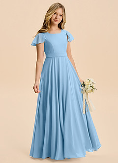 Azazie Cady Junior Steel Blue A-Line Pleated Chiffon Dress image3