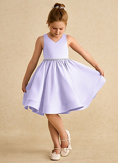 Azazie Julietta Flower Girl Dresses Lilac Ball-Gown Convertible Tulle Dress image4