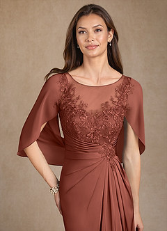Azazie Hera Mother of the Bride Dresses Auburn A-Line Lace Stretch Satin Dress image5