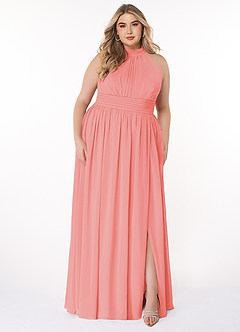 Azazie Iman Bridesmaid Dresses Coral A-Line A-Line Ruched Chiffon Dress image8