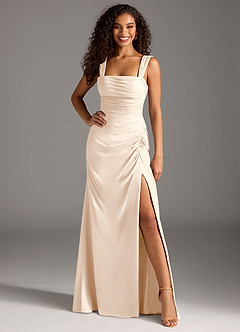 Azazie Jesaphine Bridesmaid Dresses White Alabaster Sheath Bow Chiffon Dress image4