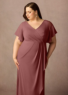Azazie Song Mère de la mariée Robes Robe Sirène en Mousseline extensible Col V plissé Rose Du Désert image11