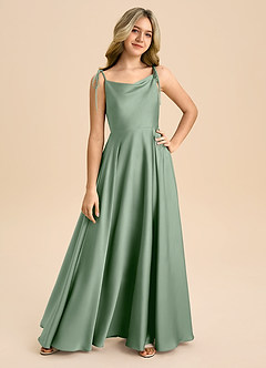 Azazie Popsy Junior Matcha A-Line Bow Stretch Satin Dress image8