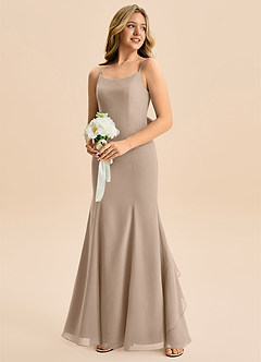 Azazie Lioren Junior Meerjungfrau-Linie Schleifen Chiffon Kleid Taupe image4