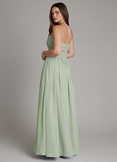 Azazie Andreina Robes de demoiselle d'honneur Robe Trapèze en Mousseline de soie Plissée Vert Sauge image3