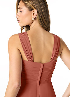 Azazie Kaitlynn Abiti da Damigella Abito Convertibile Impero in Chiffon Increspato Argilla image7