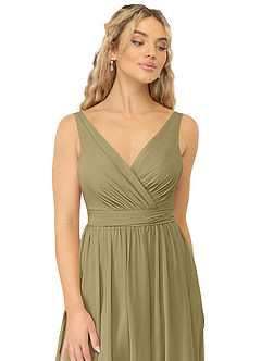 Azazie Kora Vestidos de damas de honor Vestido de Musgo Verde de Gasa de Corte en A con Plisado image5