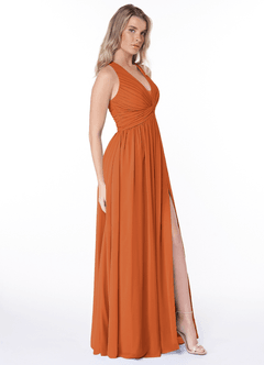 Azazie Jaclyn Jurken voor bruidsmeisjes Jurk van Chiffon met A-Lijn Geplooid Kaneel image5